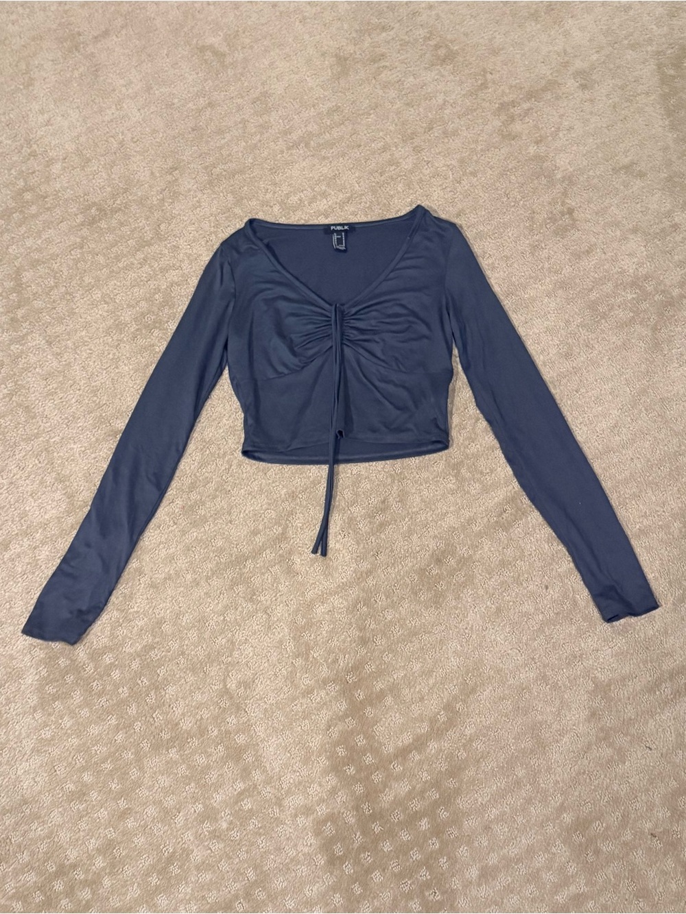 Publik Charcoal Grey Long-Sleeve Ruched Front Crop Top